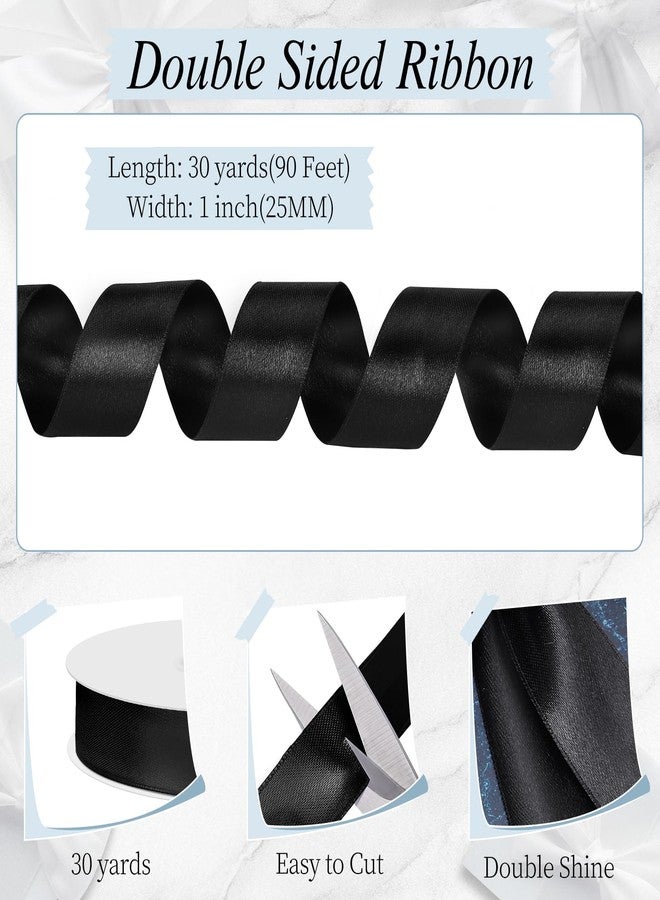 woric Black Ribbon 1 Inch 30 Yards Double Faced Craft Satin Ribbons for Bows Making Crafts Floral Project Gift Wrapping Streamers Clothes Valentine's Day Decorations - Image 2